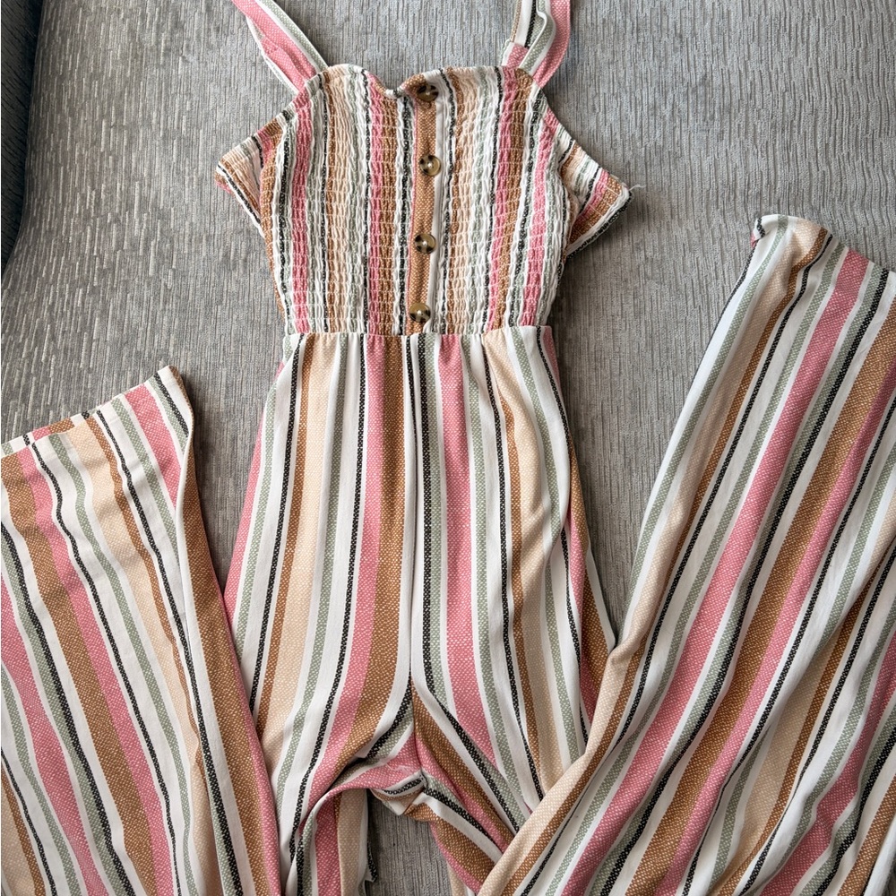 Striped Jumpsuit with Button Detail